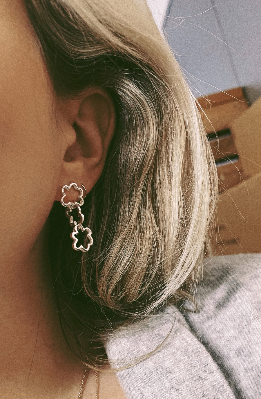 Flower Chain Stud Earrings